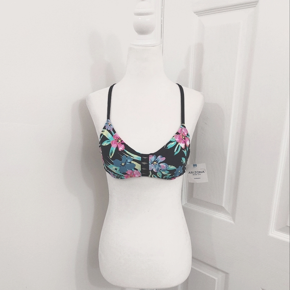 Black Floral Bikini Top